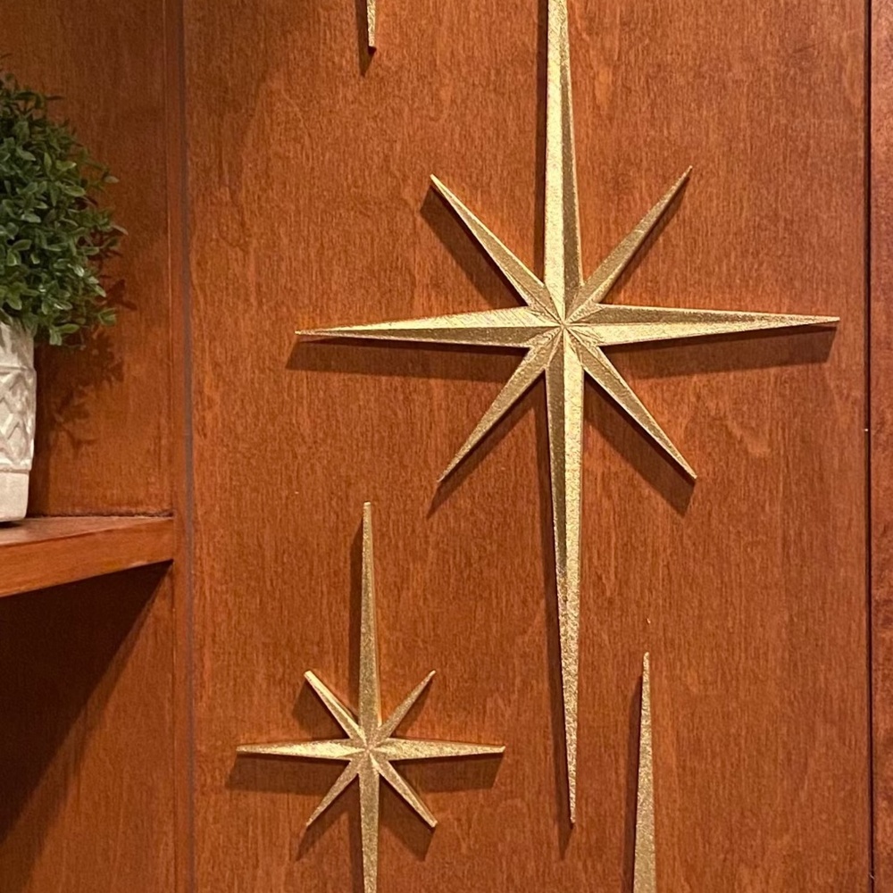 Mid Century Modern Elongated Pointed Starbursts - 3D printed - 4 PACK -Gold